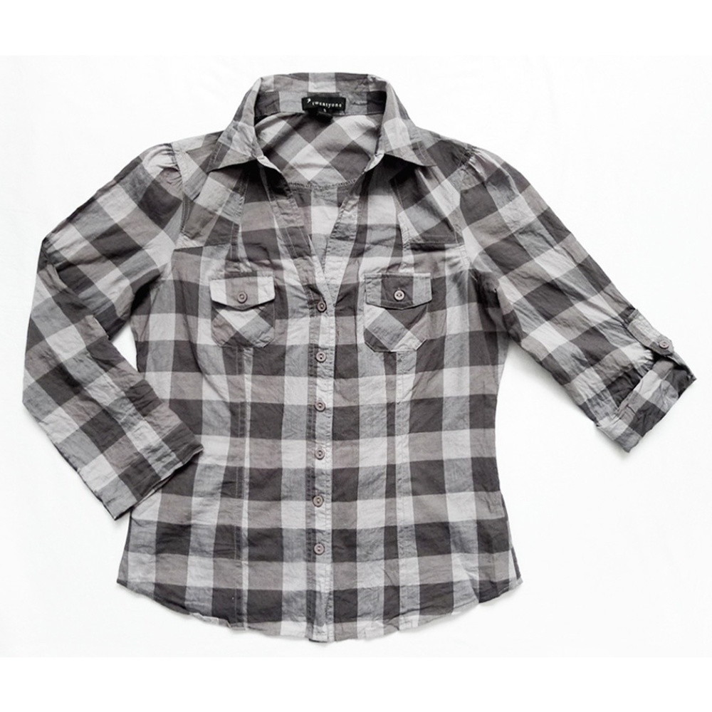 Plaid/Checks V-Neck Western Button Down/Up Shirt S